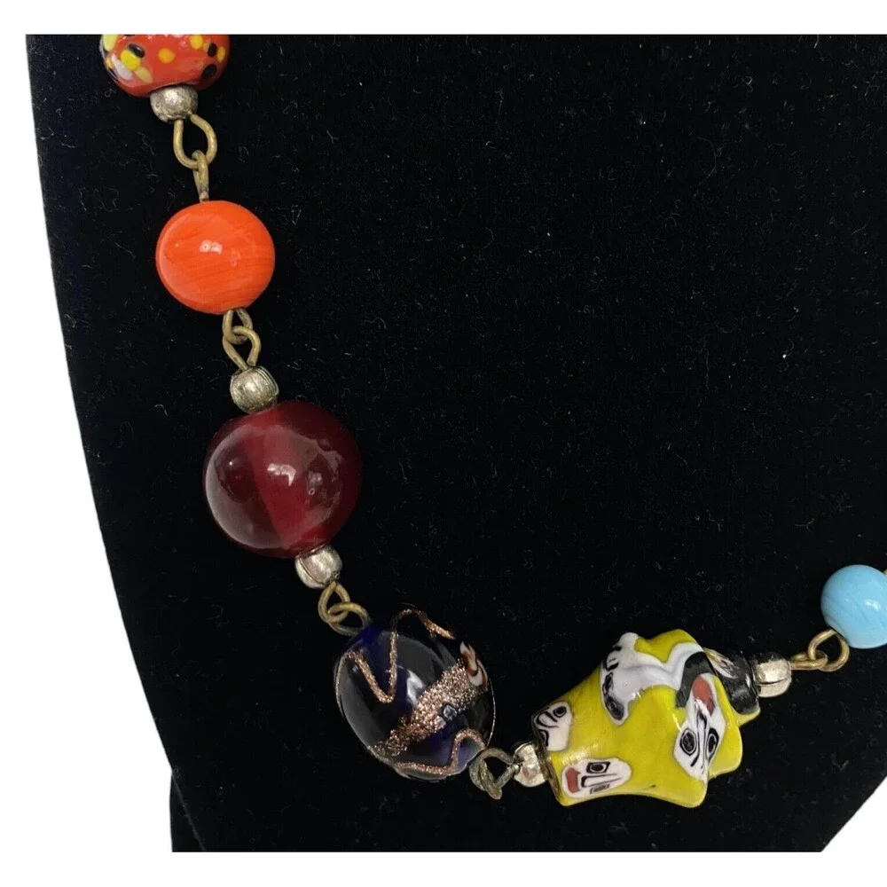 Artisan Necklace Venetian Art Glass Millefiori Lamp Worked Beads Multi Colored